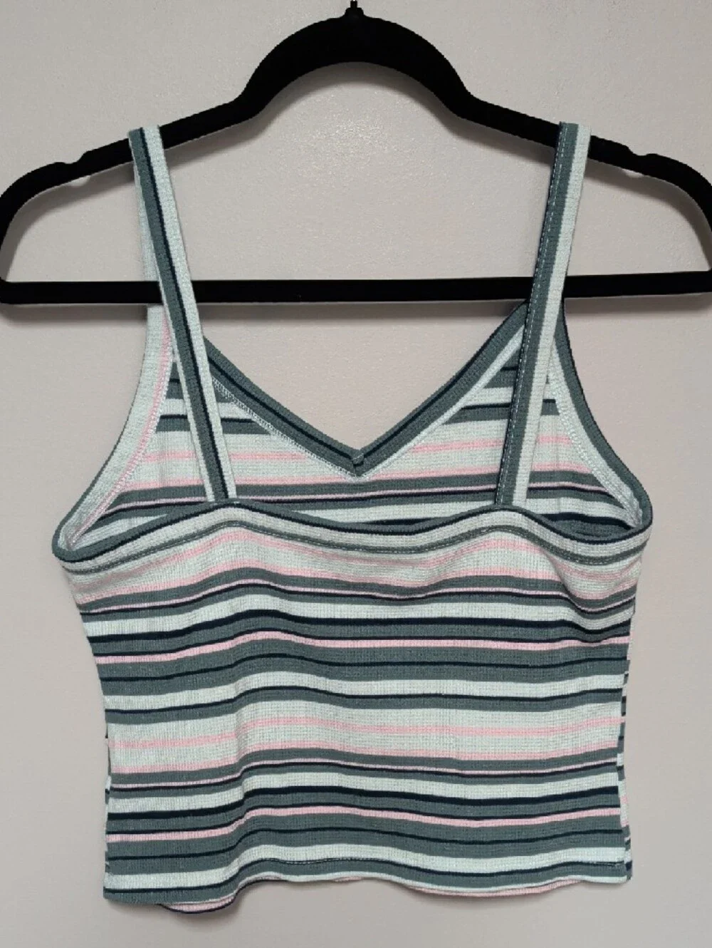 SO Striped V-Neck Cropped Tank Top - Mint, Pink & Navy